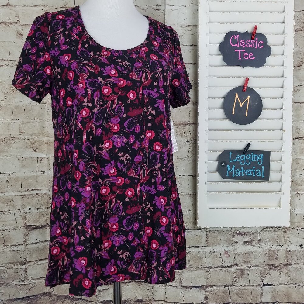LuLaRoe Floral Scoop Neck Tee in Purple and Pink